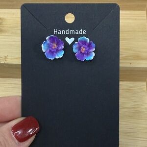 Handmade Purple and Blue Flower Earrings